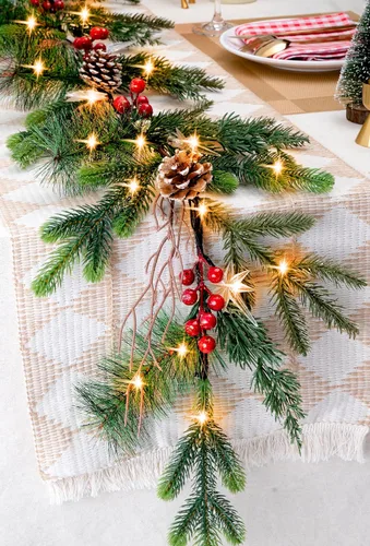 Vista 2 de Guirnalda de Navidad de 6.5 pies con luces de estrella, decoraciones de Navidad preiluminadas, guirnalda iluminada con batería, vegetación más densa