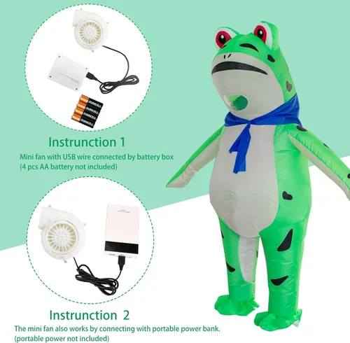 Vista 5 de Stegosaurus Disfraz inflable de rana para adultos, disfraces de animales lindos para Halloween, divertido traje inflable para hombres y mujeres