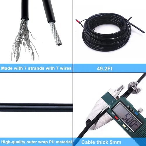 Vista 2 de J Bryant Gym Cable Replacement 49Ft/164Ft Heavy Duty 5mm Steel Wire Rope for Home Gym DIY Cable Pulley Machine System Workout Exercise Equipment