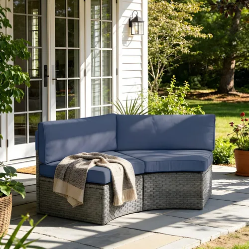 Vista 8 de SUNSITT Juego de 2 muebles de patio de media luna para exteriores, sofá de mimbre curvado, con cojines beige Marrón