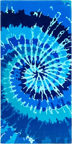Vista 4 de Softerry Tie Dye Beach Towel 30 x 60 inches 100% Cotton Velour One Side Printed (Blue Tie Dye, 30" x 60") (Pack of 2)