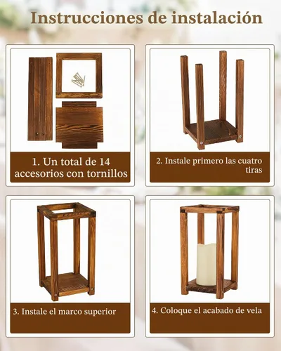 Vista 3 de Huquary 16 piezas de centro de mesa de madera para bodas, incluye 8 faroles de madera rústica y 8 portavelas sin llama para decoración de mesa