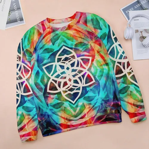 Vista 3 de Sudadera de teñido anudado para mujer, cuello redondo, sudaderas relajadas, de poliéster, adorables y básicas