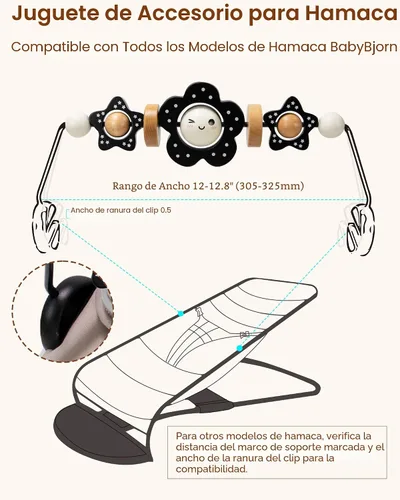 Vista 5 de TinlyFinly Baby Bouncer - Barra de juguete de madera compatible con Baby Bjorn Bouncer, accesorio de juguete de ajuste apretado y seguro, muy