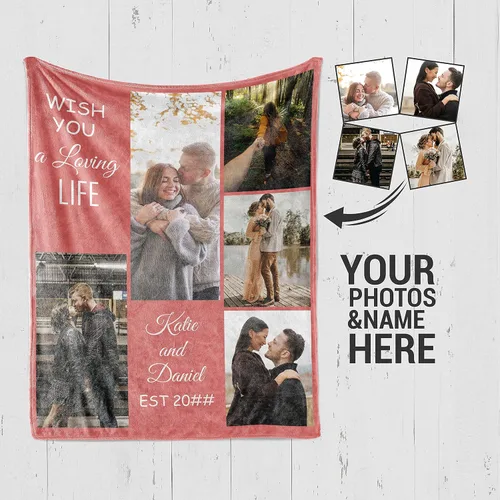 Vista 2 de Manta de collage de fotos personalizada, manta de boda. Manta de forro polar suave y acogedora, manta de fotos personalizada. Regalo para boda
