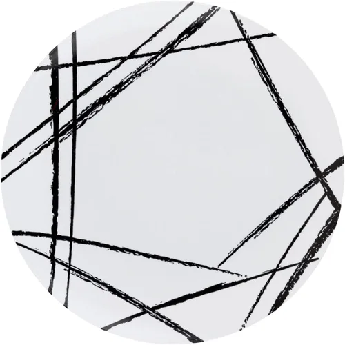 Vista 6 de Platos redondos de plástico blanco con diseño de cepillo negro, platos de fiesta como China, platos de postre desechables resistentes, para bodas