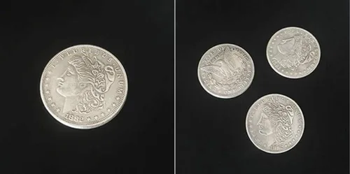 Vista 2 de blue-ther Super Triple Moneda (Morgan Dollar) por Johnny Coin Trucos de magia Aparecen desaparecer mago Primer plano ilusiones