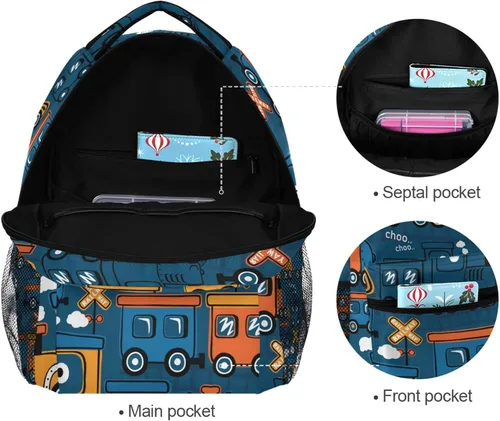 Vista 7 de Monster Truck Car - Mochila escolar para niños, niñas, mochila escolar para escuela primaria, mochila de viaje, Steam Train, Mochilas Daypack