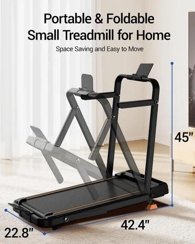 Vista 5 de 16% Incline Walking Pad Treadmills for Home Small, 4-in-1 Under Desk Treadmill with Handles, Foldable Treadmill with 2.5 HP Quiet Brushless, 330 LBS