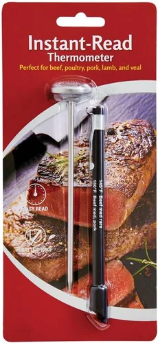 Vista 6 de HIC Kitchen Termómetro de carne de lectura instantánea para asar, acero inoxidable, cara inastillable, cubierta protectora con tabla de temperatura