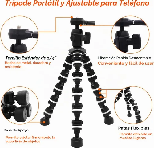 Vista 3 de Trípode para Teléfono, Trípode Pulpo Linkcool con Soporte de Montaje para Teléfono con Control Remoto Inalámbrico Usar como Trípode para iPhone