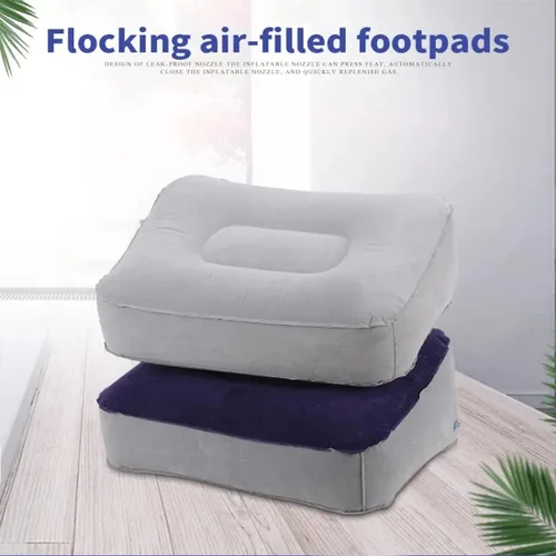 Vista 5 de Almohada inflable para descanso de pies, almohadilla para la cabeza, almohada de flocado suave, cojín de relajación para vuelos, otomanos con pierna