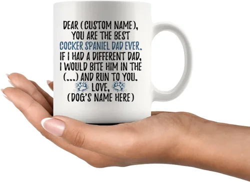 Vista 3 de Taza personalizada de perro Cocker Spaniel para papá, Cocker Spaniel para hombres, taza de perro Spaniel para papá, regalo del dueño del perro