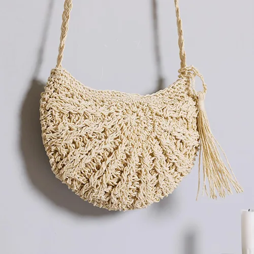 Vista 5 de Fozehlad Bolso cruzado de paja para mujer, bolso de mano de paja para verano, playa, bolso de hombro tejido hecho a mano