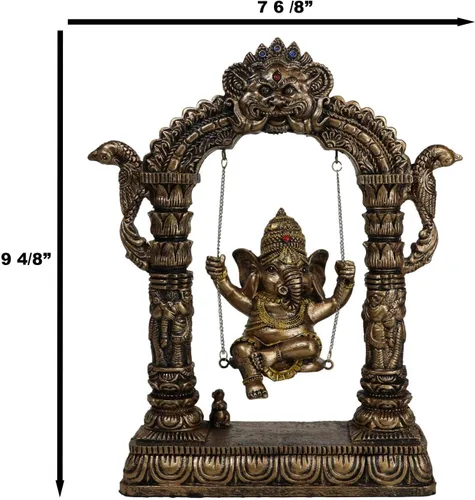 Vista 2 de Ebros 9 pulgadas de alto hindú supremo elefante Dios bebé Ganesha jugando en columpio con rata Mooshika debajo de la estatua patrón de las artes