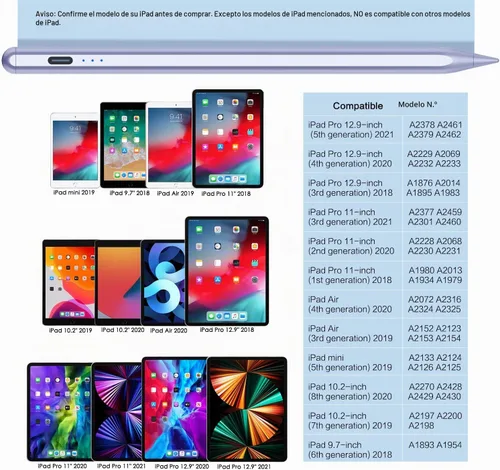 Vista 2 de Lápiz óptico para iPad 2018-2026, accesorios activos para iPad Blanco