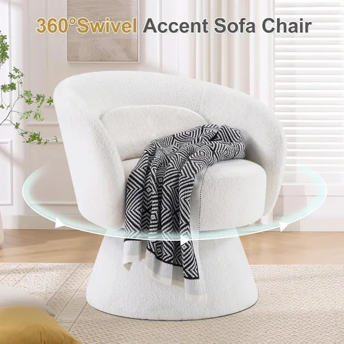 Vista 4 de IOMOR Silla giratoria de tocador con diseño de barril, silla moderna de mediados de siglo para sala de estar, dormitorio, espacios pequeños, silla
