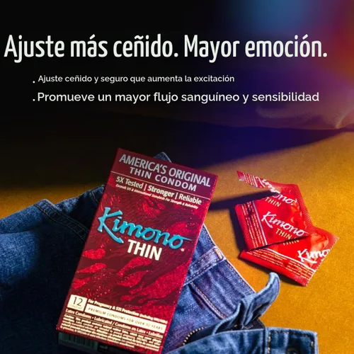 Vista 2 de Mayer Laboratories Kimono Condón Delgado 12 Ct Sensación que mejora el rendimiento, sensibilidad mejorada, apto para veganos, sin olor a látex
