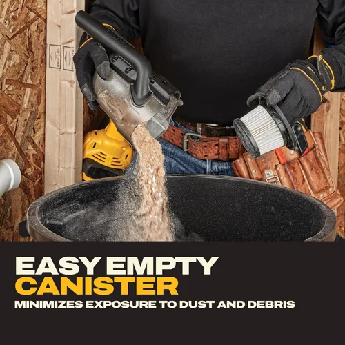 Vista 5 de DEWALT Aspiradora de Mano Inalámbrica de 20V, Aspiradora para Automóvil con Filtro HEPA, 6 Accesorios y Luz LED, Alto Rendimiento Solo en Seco