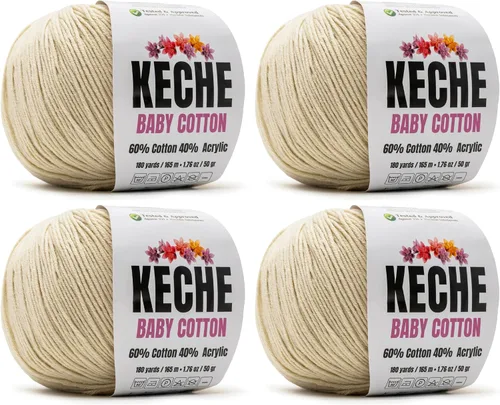 Vista 28 de Keche Hilo de Algodón, 60% Algodón 40% Hilo Acrílico, Hilo de Algodón Suave para Crochet y Tejer, Hilo Amigurumi 1 Madeja/Bola 1.76 Oz (50g) / 180