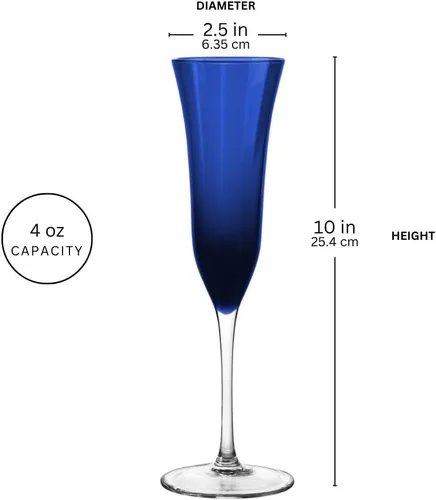 Vista 2 de QUALIA - Juego de 4 copas de champán azul meridiano para boda con efecto óptico, vasos de mimosa sin plomo de 4 onzas, copas de champán de vidrio