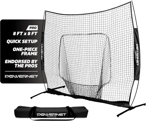 Vista 10 de PowerNet Pro One Piece Softball Baseball Net, Portable Baseball Training Equipment, Hitting, Throwing & Pitching Net with Carrying Bag