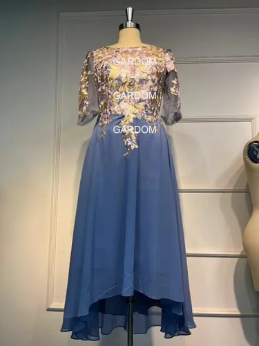 Vista 5 de GARDOM Bordado midi madre de los vestidos de novia para boda té longitud media manga encaje formal vestidos de fiesta de noche