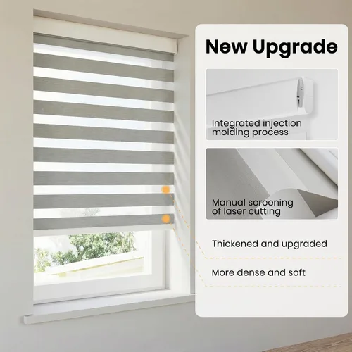 Vista 2 de Persianas motorizadas con control remoto, persianas automáticas inalámbricas de cebra, persianas inteligentes para ventanas, color gris, 20 x 72