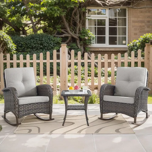 Vista 34 de HUMMUH Juego de 2 sillas de mimbre para exteriores, sillas de comedor con respaldo alto y asiento profundo para jardín, porche, patio trasero