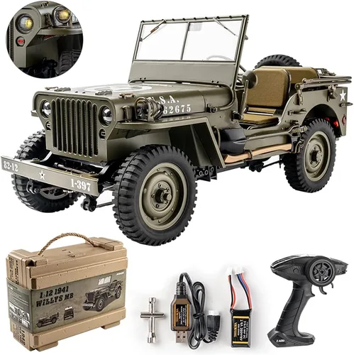 Vista 9 de Fms 1/6 1941 MB Scaler RC mini Jeep RC Truck MB Scaler 4x4 Grado Hobby RC Rock Crawler con escobillas RC Ejército Militar para Adultos, RS (1/6)