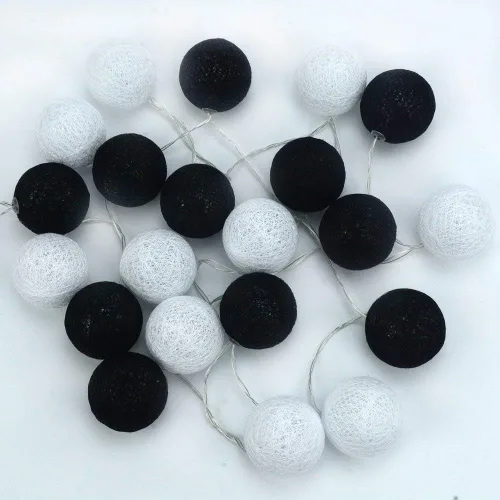 Vista 4 de Gardeningwill - Guirnalda de luces LED de bolas de ratán de 3 m/10 pies con 30 luces, color negro y blanco, funciona