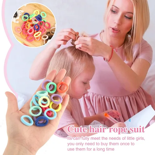 Vista 4 de 400 ligas para el pelo de bebé, 0.8 in, multicolor, sin costuras, para coleta de caballo Algodón suave, diseño sin costuras, fuerte estiramiento