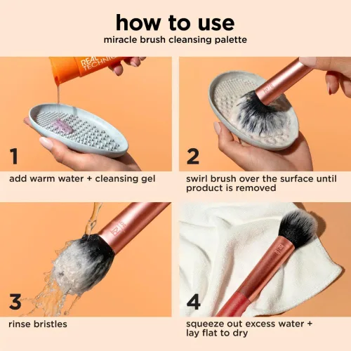 Vista 6 de Real Techniques Miracle Brush - Paleta limpiadora de brochas de maquillaje para limpieza profunda, uso con champú de brochas de maquillaje, crestas