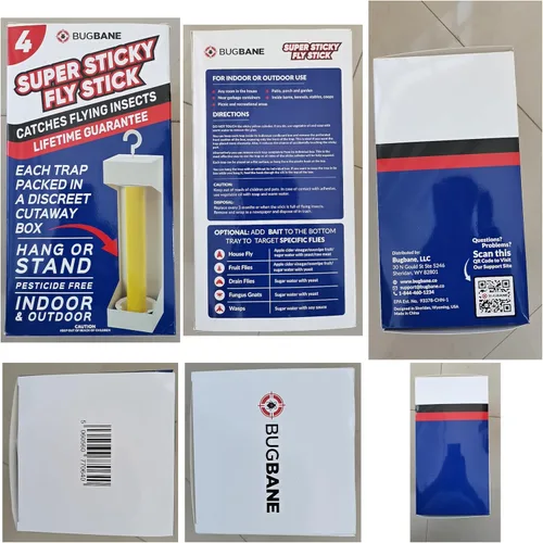 Vista 9 de Trampas adhesivas para moscas para interiores y exteriores, paquete de 4. Tiras de cinta de papel no tóxicas superadhesivas para atrapar moscas