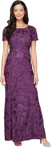 Vista 23 de Alex Evenings Women's Long Rosette Mother of The Bride Dress with Short Sleeves Bígaro cepillado