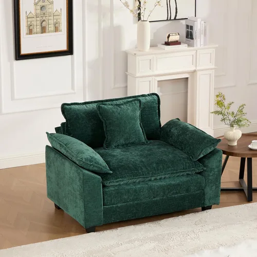 Vista 196 de Sofá seccional modular verde de 111.5", sofás seccionales grandes de 3 plazas para sala de estar, sofá nube oversized de tela chenille con otomana