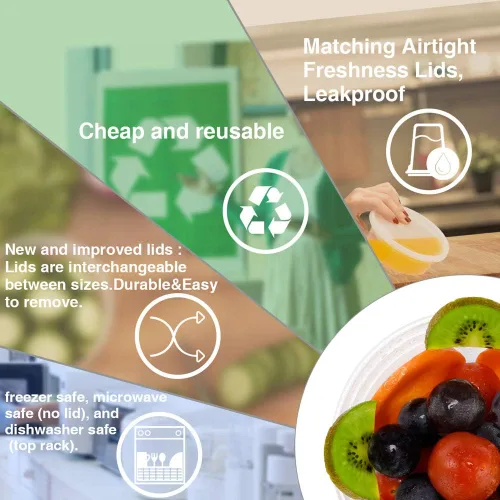Vista 6 de Glotoch - Juego de 48 recipientes de plástico para almacenamiento de alimentos y bebidas de 8 onzas, 16 onzas y 32 onzas con tapas, aptos
