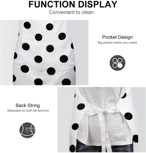 Vista 6 de Personalized Polka Dot Adult Apron, Kitchen Cooking Aprons for Woman Man, Adjustable Bib Apron with Pocket for Baking, BBQ Crafting Outdoors, Dining