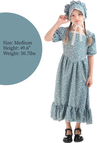 Vista 2 de Nuoqi Vestidos de pionera para niñas, disfraz colonial de Laura Ingalls Wilder