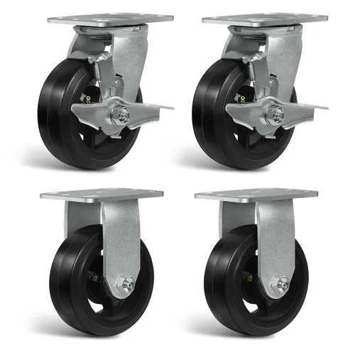Vista 9 de Ruedas resistentes de 4 pulgadas, ruedas industriales de placa con rueda de goma, utilizadas para carrito de herramientas, plataforma, camión