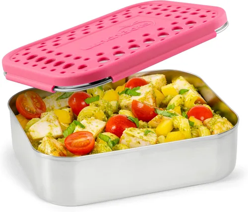 Vista 17 de LunchBots Medium Uno - Recipiente para sándwiches de acero inoxidable, diseño abierto para envolturas, ensaladas o una comida pequeña, ecológico