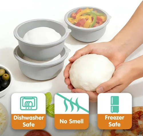 Vista 6 de 3 recipientes apilables de silicona para prueba de masa de pizza con tapas, caja a prueba de masa de pizza de 23.7 fl oz para la cocina del hogar