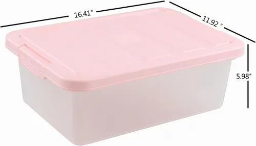 Vista 2 de Caja de almacenamiento de plástico con pestillo de 14 cuartos, contenedor de almacenamiento de plástico debajo de la cama con tapas rosas, 2 paquetes
