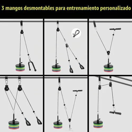 Vista 7 de Concho Sistema de polea de peso, sistema de polea de cable mejorado para gimnasio con cable de peso ajustable y asas desmontables, sistema de polea