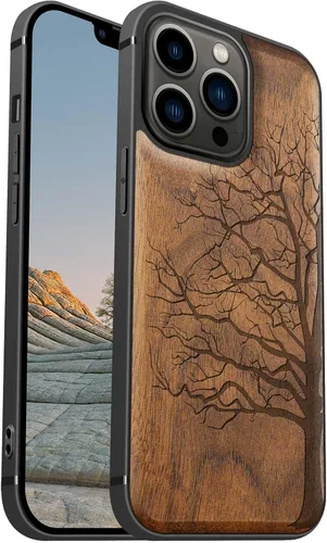 Vista 20 de Carveit Funda magnética de madera para iPhone 13 [madera real dura y TPU suave] Funda protectora híbrida de madera única y elegante a prueba