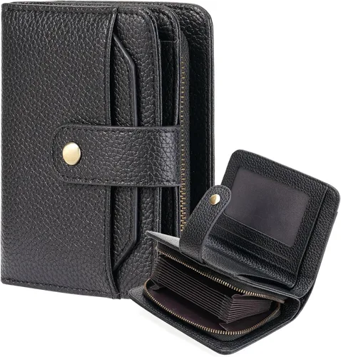 Vista 18 de GAEKEAO Cartera de cuero para tarjetas de crédito para mujer, bloqueo RFID, gran capacidad, plegable, con cremallera, organizador de tarjetas