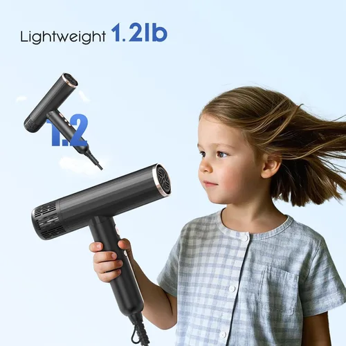 Vista 7 de Nicebay Secador de Pelo Iónico con Difusor para Cabello Rizado, Motor Sin Escobillas de Alta Velocidad de 1600W y 110000RPM para Secado Rápido