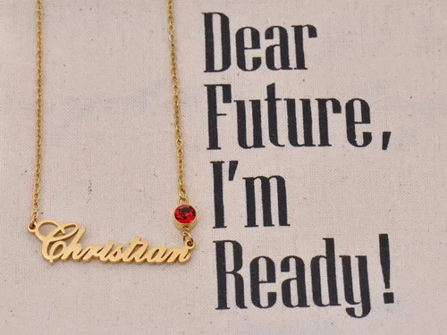 Vista 6 de HUAN XUN Collar personalizado con 2 nombres con colgante de piedra natal