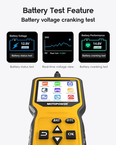 Vista 7 de MOTOPOWER MP69033 Pro OBD2 Escáner Lector de Código, Herramienta de Diagnóstico de Luz de Falla del Motor con Probador de Batería