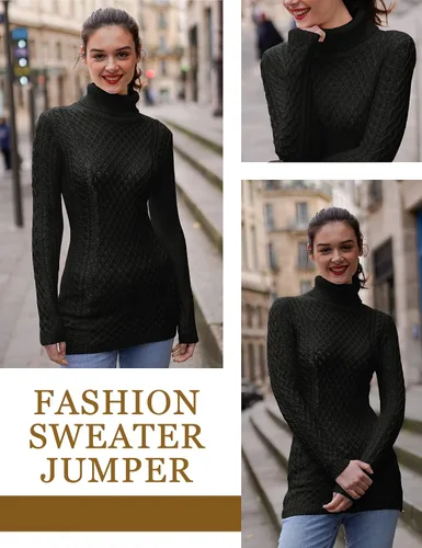 Vista 4 de v28 - Suéter elástico de punto trenzado con cuello redondo y manga larga para mujer